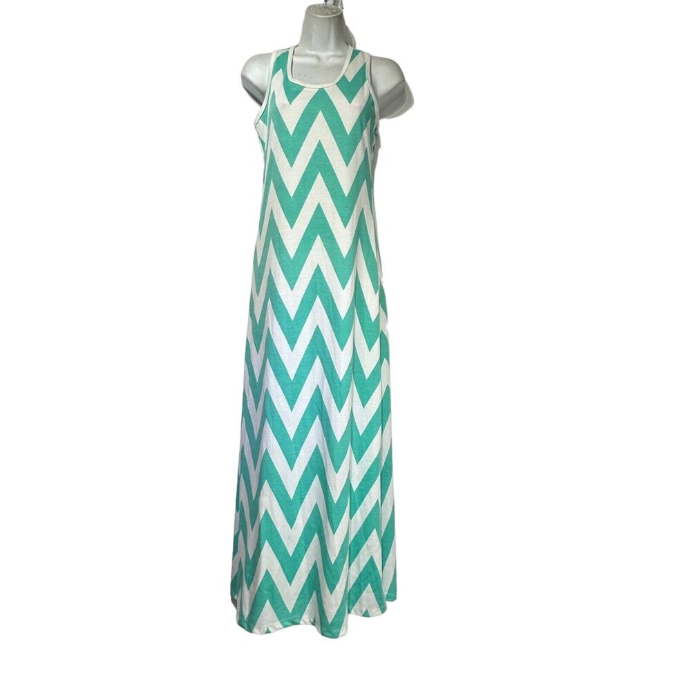 IXOS Chevron Print Green White Sleeveless Maxi Dress Size M